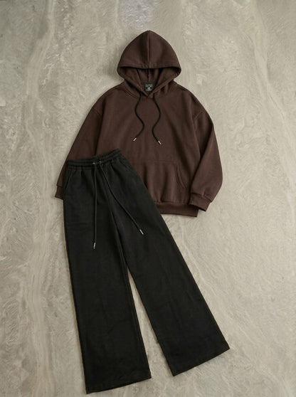 Cozy Ultra-Soft Fleece Hoodie & Black Wide-Leg Baggy Trouser Co-Ord Set