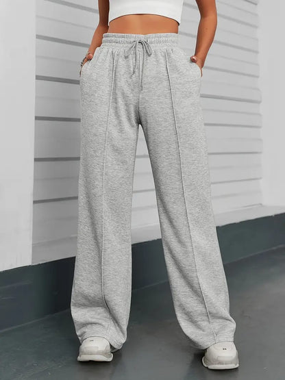 Women's Grey Piping Wide-Leg Jogger