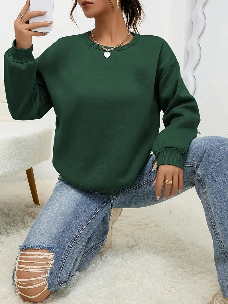 Women’s Winter Fleece Plain  Round Neck Cozy Sweatshirts – All Colors