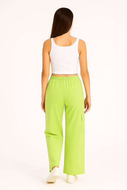 Women's Lime Green Wide Leg Cargo Trouser