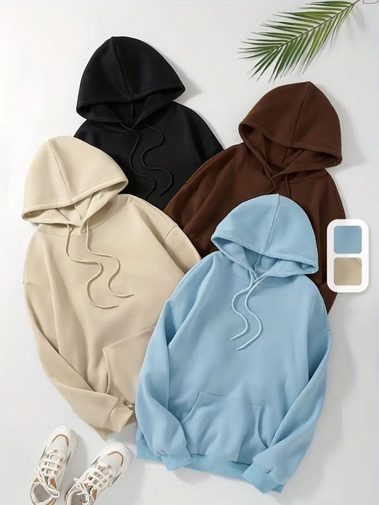 Bundle of 4 - Winter Essentials Fleece Hoodies - Beige/Black/Sky Blue/Brown