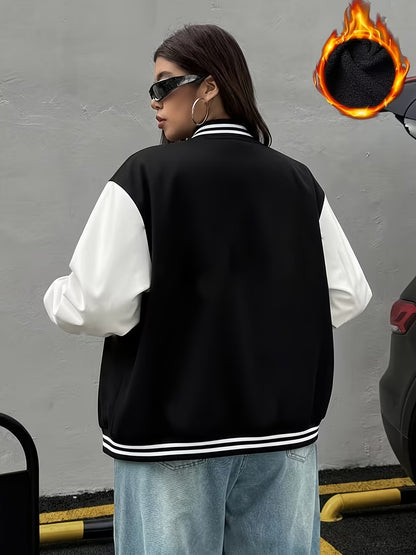 Black & White Varsity Baseball Jacket – Classic Streetwear Bomber