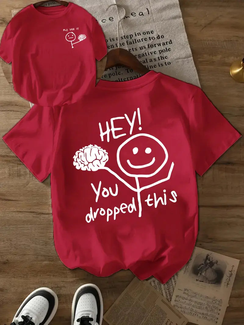 “You Dropped This” Brain Graphic Tee – Red/Grey/Black