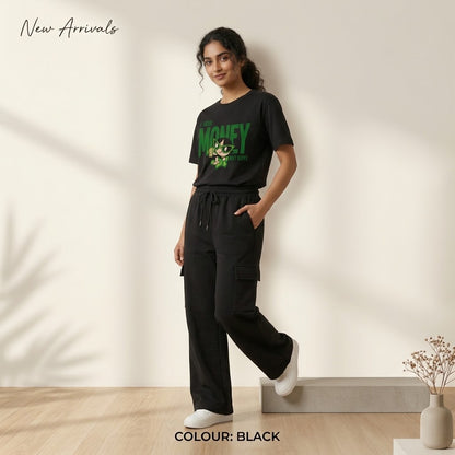 Women's Graphic Oversized T-Shirt & Wide-Leg Cargo Sweatpants Co-Ord Set –