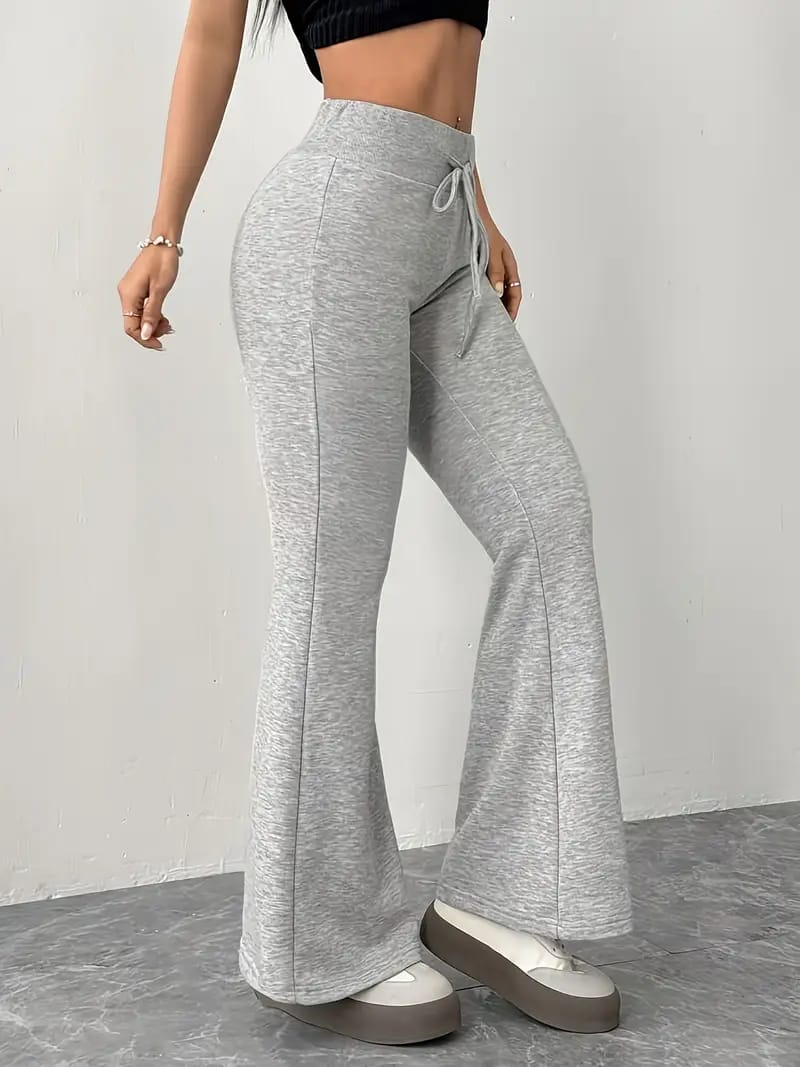 Pack of 2 -Women'S Elegant High-Waisted Flare Pants with Drawstring Waist -Black/Grey