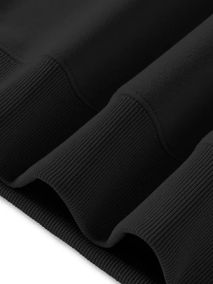 Cozy Essential Plain Fleece Sweatshirt - Black