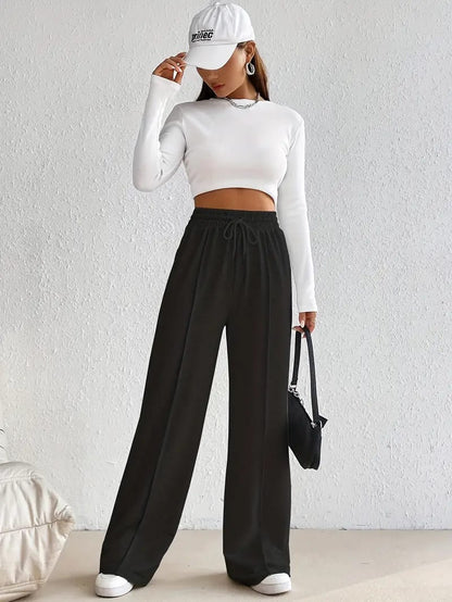 Women's Black Piping Wide-Leg Jogger Trouser