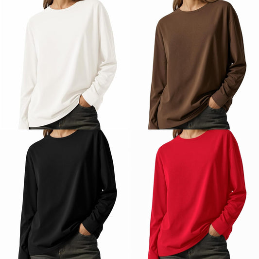 Pack of 4 Women’s Full Sleeves T-Shirts – Black, Brown, White & Red
