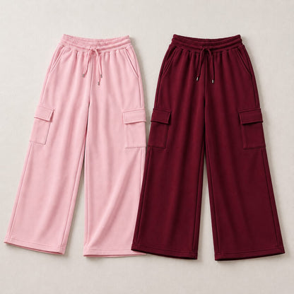 Everyday Comfort Bundle Of 2 - Premium Wide-Leg  Cargo Trouser,,,MAROON & PINK