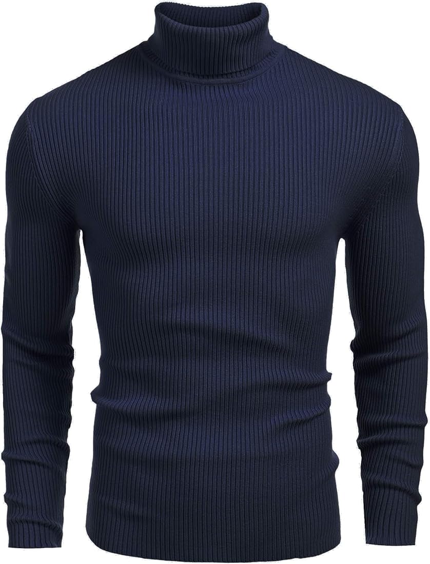Classic Ribbed Knit Highneck Winter Shirt -Navy Blue