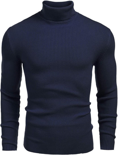 Classic Ribbed Knit Highneck Winter Shirt -Navy Blue
