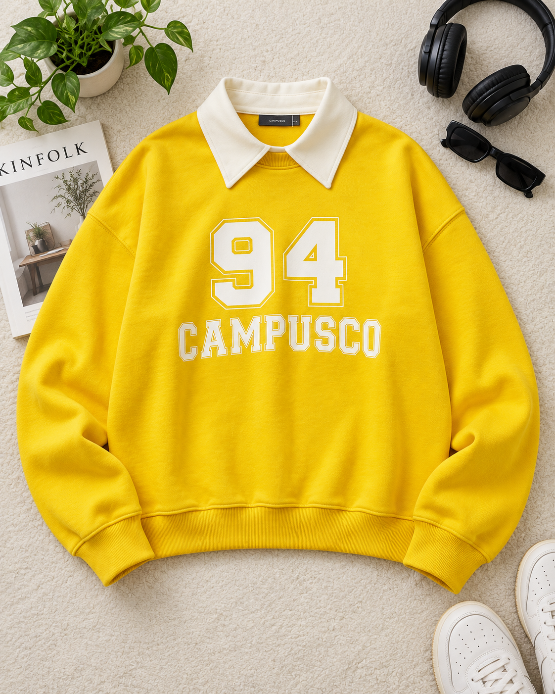 "94 CAMPUSCO" Oversized Baggy Collared Fleece Sweatshirt –  Varsity Edition