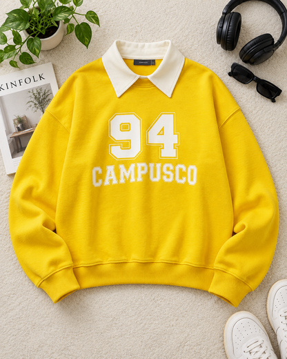 "94 CAMPUSCO" Oversized Baggy Collared Fleece Sweatshirt –  Varsity Edition