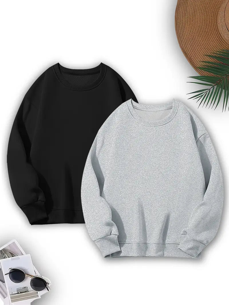 Bundle Of 2 - Classic Comfort Plain Fleece Sweatshirt - Grey/Black