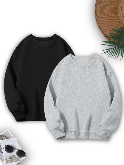 Bundle Of 2 - Classic Comfort Plain Fleece Sweatshirt - Grey/Black