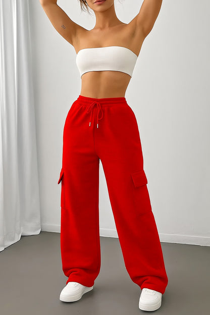 Bold Red Wide Leg Cargo Trousers