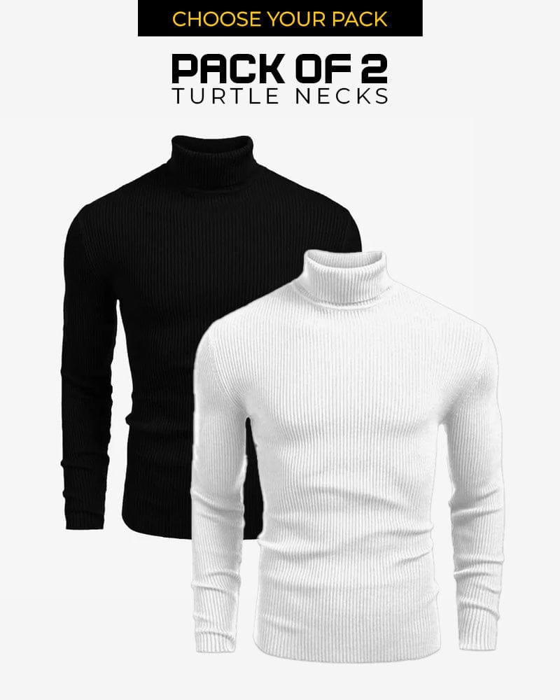 Bundle Of 2 - Classic Ribbed Knit Highneck Winter Shirt - Black/White