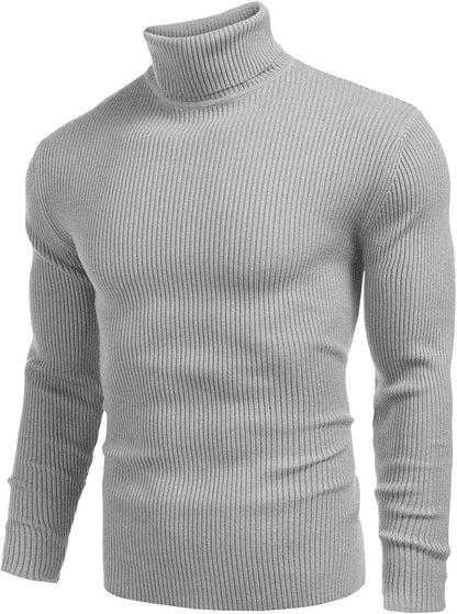Classic Ribbed Knit Highneck Winter Shirt - Grey