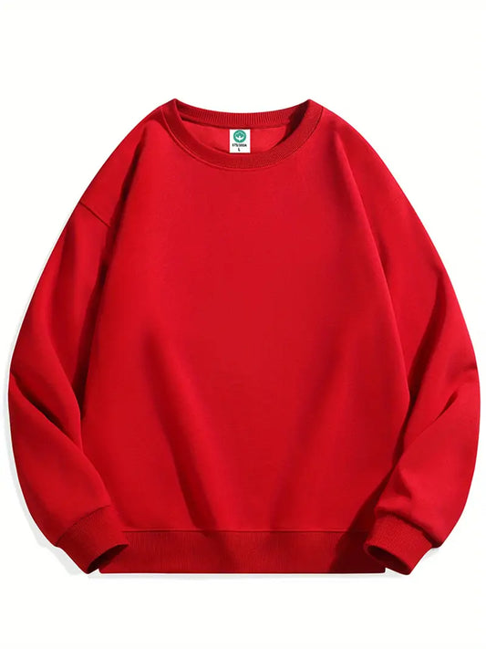 Cozy Essential Plain Fleece Sweatshirt - RED