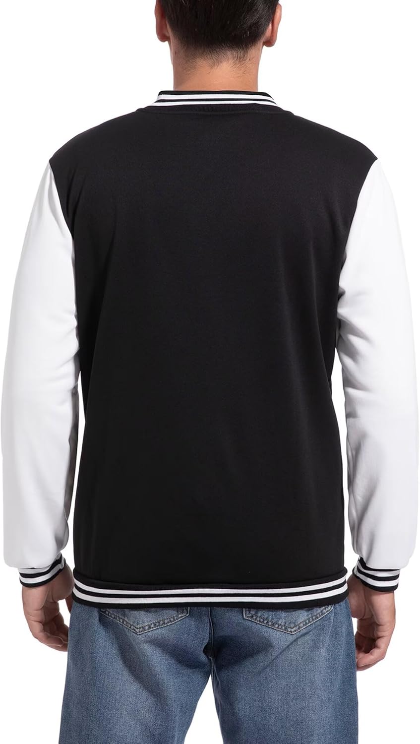 Men's Black White Classic Varsity Baseball Jacket – Retro Street Style Outerwear