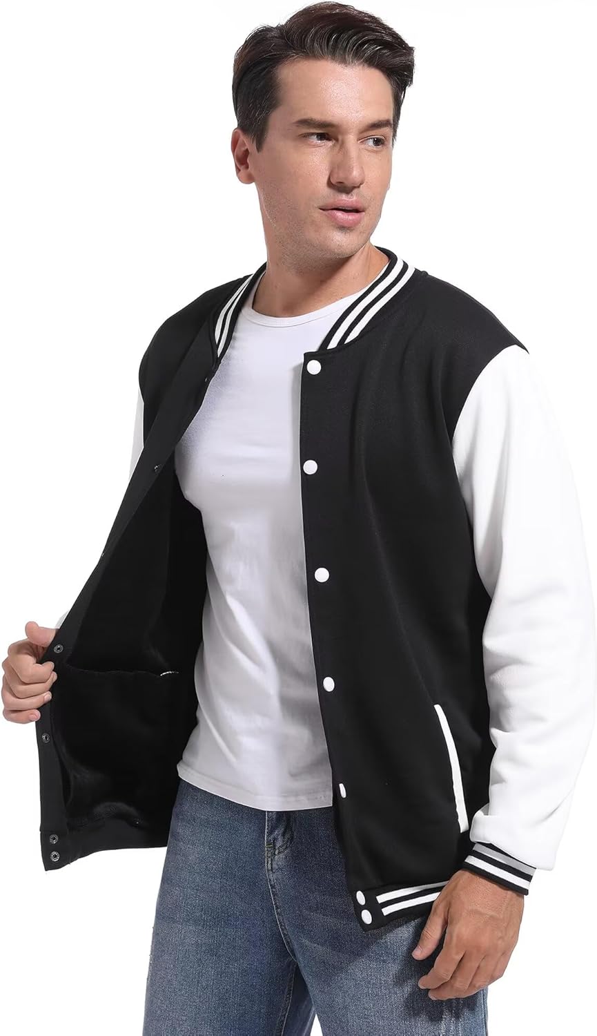 Men's Black White Classic Varsity Baseball Jacket – Retro Street Style Outerwear