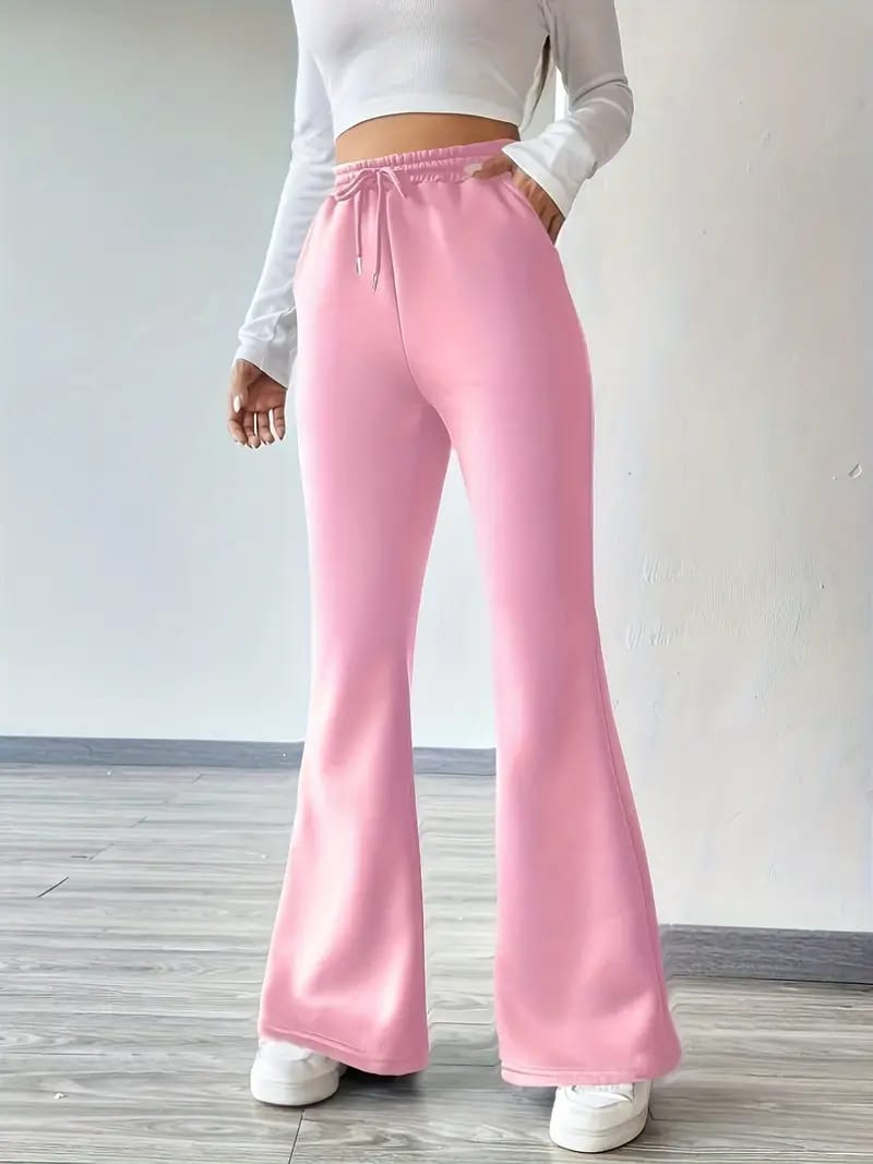 Women'S Elegant High-Waisted Flare Pants with Drawstring Waist