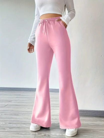 Women'S Elegant High-Waisted Flare Pants with Drawstring Waist