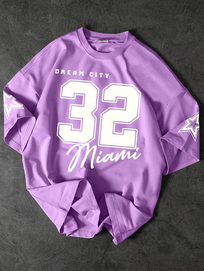 LILAC 32 Varsity Printed Oversized T-Shirt.