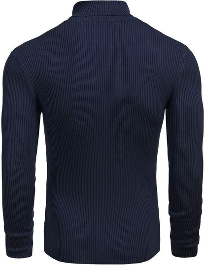 Classic Ribbed Knit Highneck Winter Shirt -Navy Blue