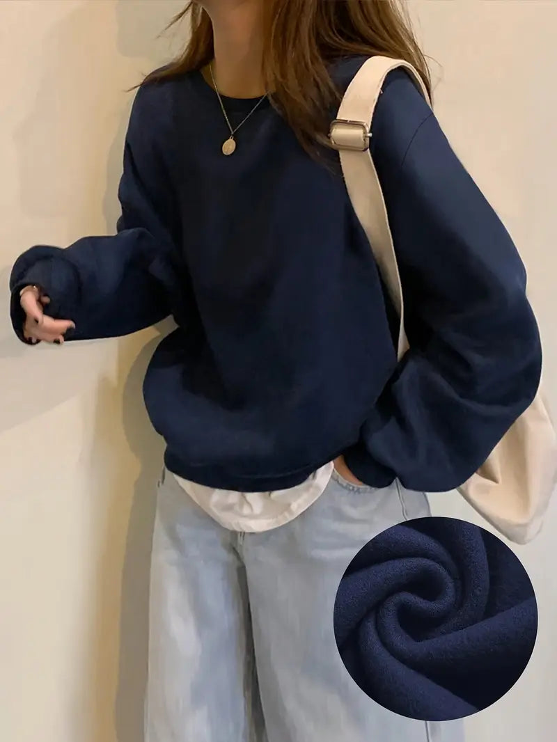Women’s Winter Fleece Plain  Round Neck Cozy Sweatshirts – All Colors