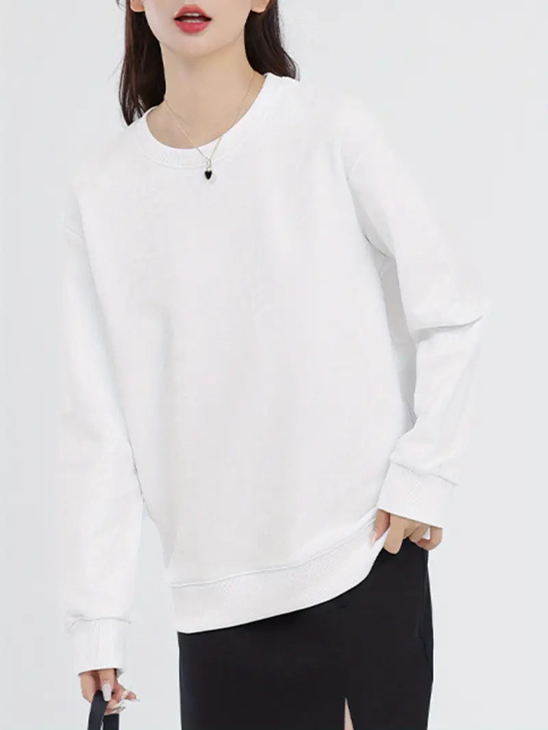 Women’s Winter Fleece Plain  Round Neck Cozy Sweatshirts – All Colors