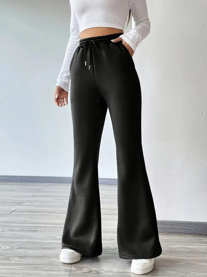 Pack of 2 -Women'S Elegant High-Waisted Flare Pants with Drawstring Waist -Black/Grey
