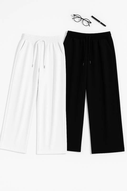 Bundle of 2 - Classic Wide Leg Trousers (Black & White)