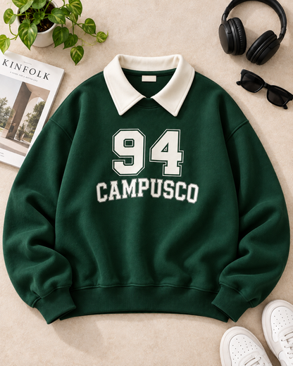 "94 CAMPUSCO" Oversized Baggy Collared Fleece Sweatshirt –  Varsity Edition