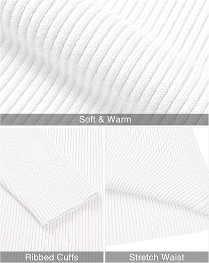 Classic Ribbed Knit Highneck Winter Shirt - White