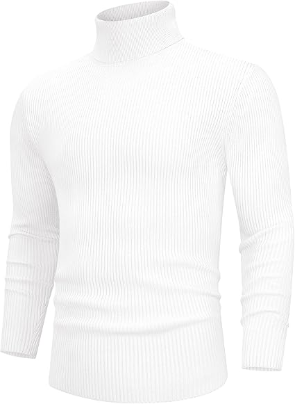 Classic Ribbed Knit Highneck Winter Shirt - White