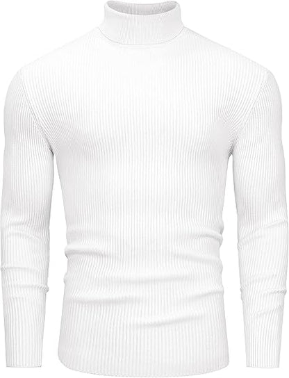 Classic Ribbed Knit Highneck Winter Shirt - White