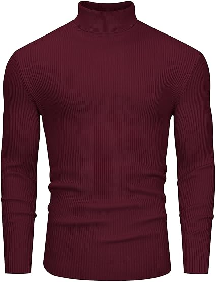 Classic Ribbed Knit Highneck Winter Shirt - Maroon