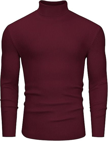 Classic Ribbed Knit Highneck Winter Shirt - Maroon