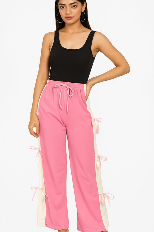 Cute Pink Side Bow Wide Leg Baggy Trouser