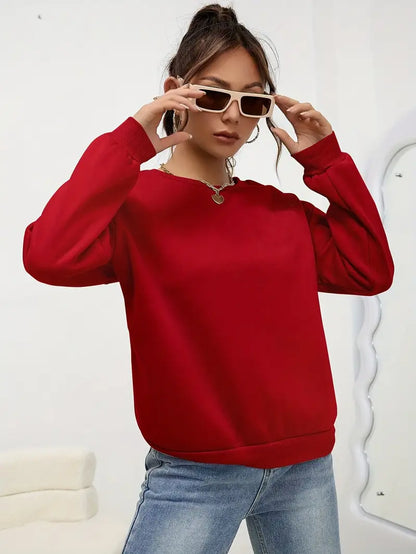 Women’s Winter Fleece Plain  Round Neck Cozy Sweatshirts – All Colors