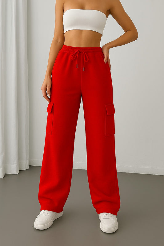 Bold Red Wide Leg Cargo Trousers
