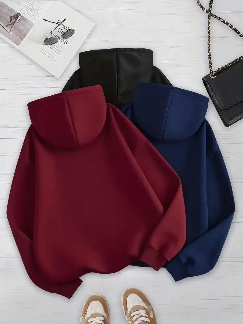 Bundle of 3 - Winter Essentials Fleece Hoodies -BLACK/MAROON/NAVY BLUE