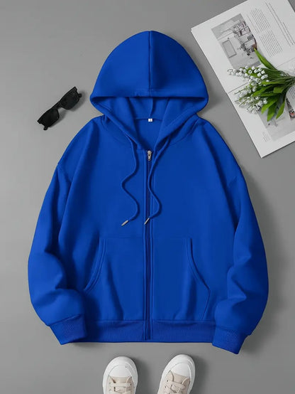 Cozy Winter Stuff Fleece Zip-Up Hoodie - Royal Blue