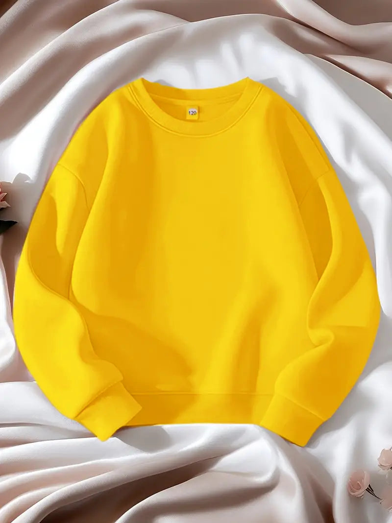 Cozy Essential Plain Fleece Sweatshirt - YELLOW