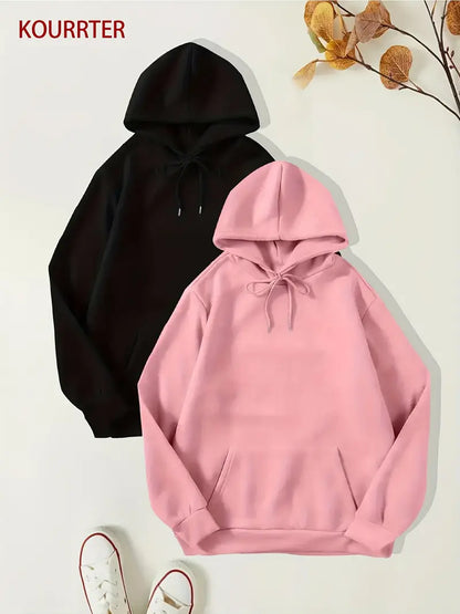 Winter Essentials Fleece Bundle – Bundle of 2 Plain Basic Hoodies,,, BLACK/PINK