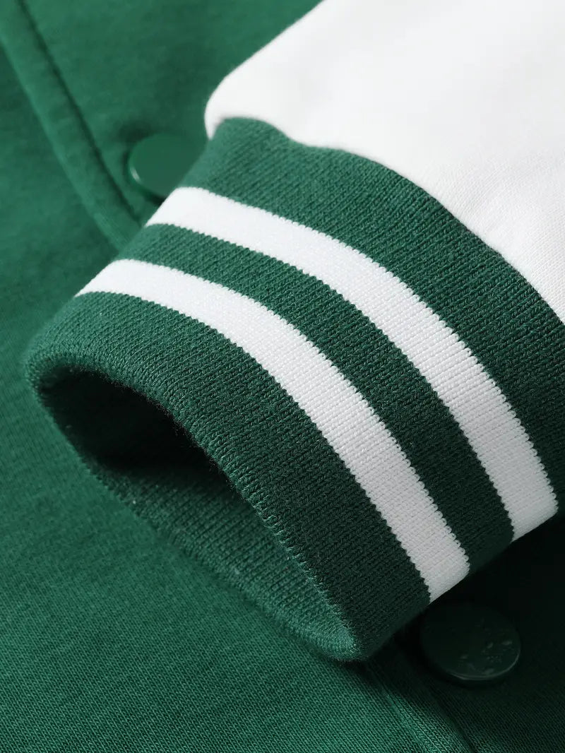 Stylish GREEN/WHITE Two-Tone Baseball Varsity Jacket