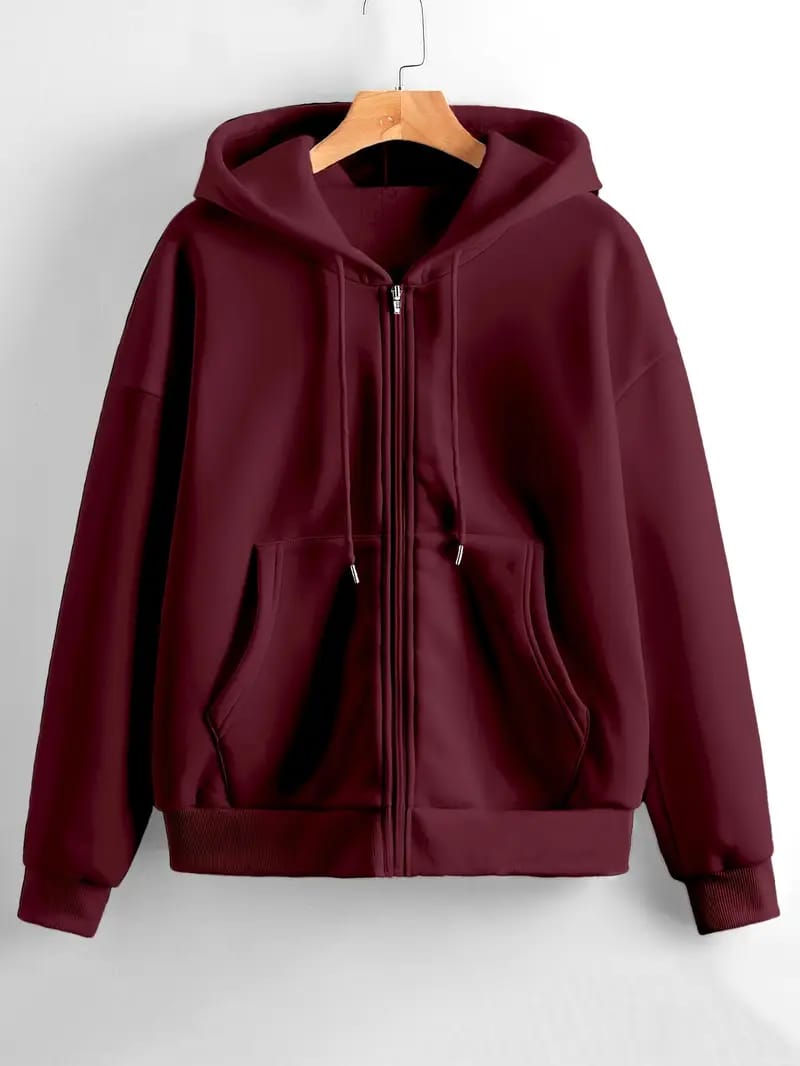 Cozy Winter Stuff Fleece Zip-Up Hoodie - Maroon