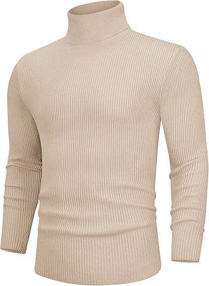 Classic Ribbed Knit Highneck Winter Shirt - Beige