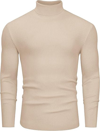 Classic Ribbed Knit Highneck Winter Shirt - Beige